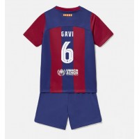 Camisa de Futebol Barcelona Paez Gavi #6 Equipamento Principal Infantil 2023-24 Manga Curta (+ Calças curtas)